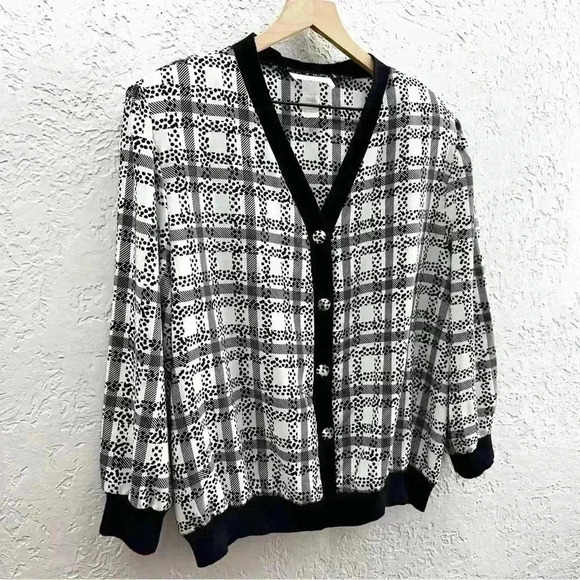Vintage printed plaid black and white pullover size 3X - Picture 3 of 9